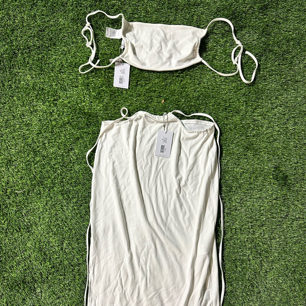 NEVER WORN NWT - WWW Cut Out Jersey Midi Skirt Off White - top and skirt set